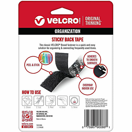 VELCRO Brand STICKY BACK Tape Roll 34 x 5 Black Office Depot