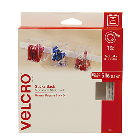 VELCRO® Brand Sticky Back Fastener Tape Roll, 3/4" x 5', White