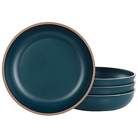 Gibson Home Rockabye 4-Piece Melamine Dinner Bowl Set, 8-1/2”, Dark Teal