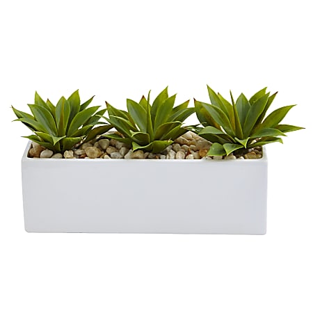 Nearly Natural Agave Succulent 7”H Artificial Plant With Rectangular Planter, 7”H x 13”W x 5-1/2”, Green