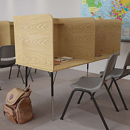 Flash Furniture 60"W Student Desk Double Carrel With Top Shelf, Oak