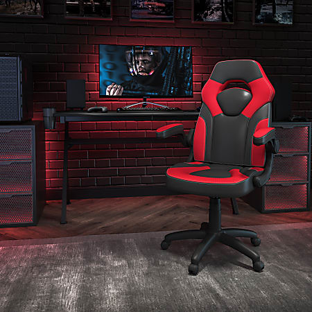 Flash Furniture X10 Ergonomic LeatherSoft High-Back Racing Gaming Chair With Flip-Up Arms, Red/Black