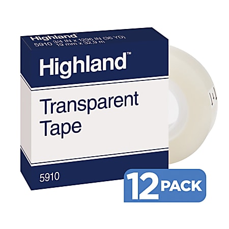 3M™ Highland™ 5910 Transparent Tape, 3/4" x 1,296", Pack Of 12