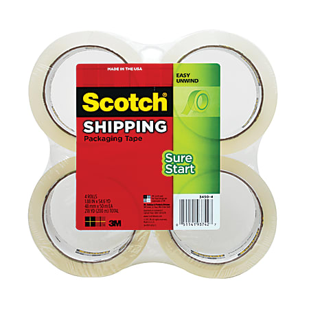 Scotch® Sure Start Shipping Tape, 1 7/8" x 54.6 Yd., Clear, Pack Of 4