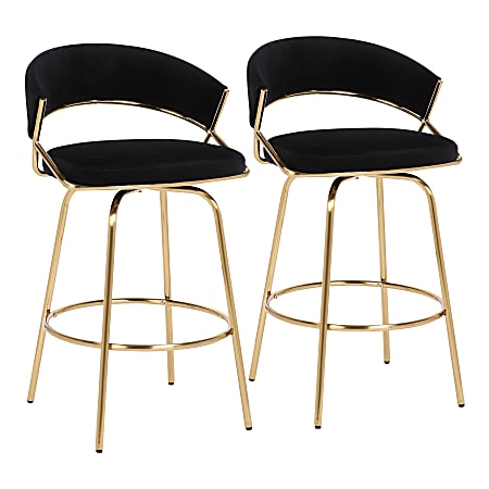 LumiSource Jie Fixed-Height Counter Stools, Black/Gold, Set Of 2 Stools