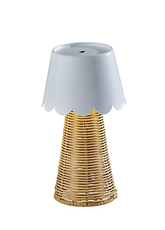 Adesso Tory LED Cordless Table Lamp, White/Rattan with White Metal Shade