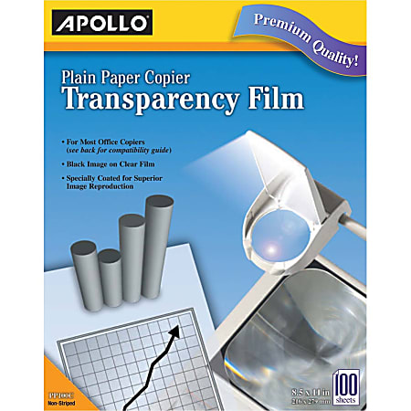 Apollo. CG7033S Quick-Dry Transparency Film, Removable Sensing Stripe, Letter, Clear, 50/Box