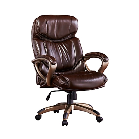 True Innovations Big And Tall Bonded Leather High-Back Chair, Espresso/Champagne