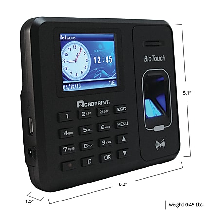 Acroprint BioTouch Time Clock 500 Employees 5 H x 6 W x 1 12 D Black ...