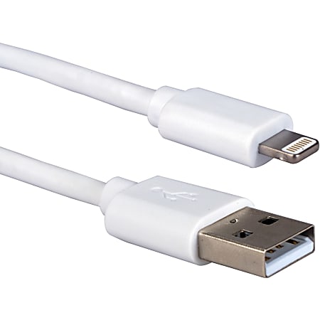 QVS USB to 8-Pin Lightning Charge and Sync MFi Cable for iPhone, iPad and iPod - 4.92 ft Lightning/USB Data Transfer Cable for iPhone, iPod, iPad, PC - First End: 1 x Male USB - Second End: 1 x Lightning Male Proprietary Connector - MFI - White
