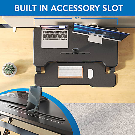 Mount-It! Standing Desk Converter With Adjustable Height And 38"W Desktop, Black