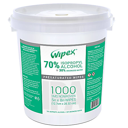 Wipex® 70% Isopropyl Alcohol Wipes, 5" x 8", Bucket Of 1,000