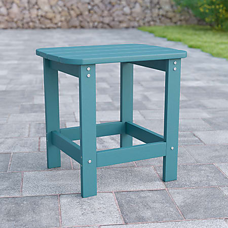 Flash Furniture Charlestown All-Weather Adirondack Side Table, 18-1/4”H x 18-3/4”W x 15”D, Teal