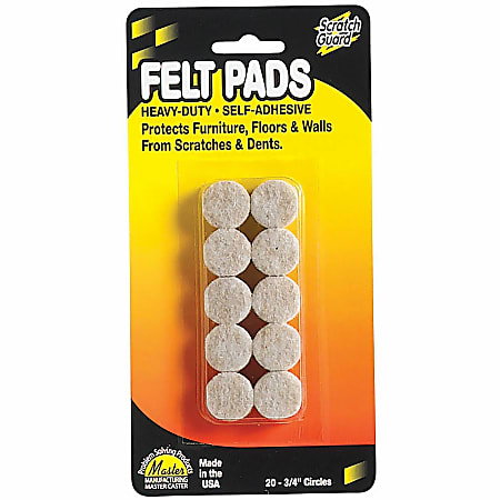 Master Caster Scratch Guard Self Adhesive Felt Pads 34 Diameter Circles Pack Of 20 Office Depot