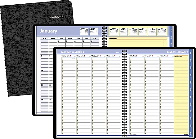 AT-A-GLANCE® QuickNotes® Weekly/Monthly Appointment Book, 8 1/4" x 10 7/8", 30% Recycled, Black, January to December 2016
