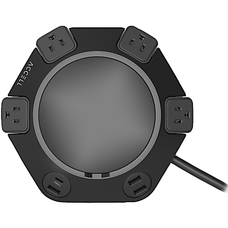 Accell Power Office, Black, 4 AC outlets, 3 USB-A and 1 USB-C Charging Ports, 8ft cord - 4x AC Power, 3x USB - D080B042B