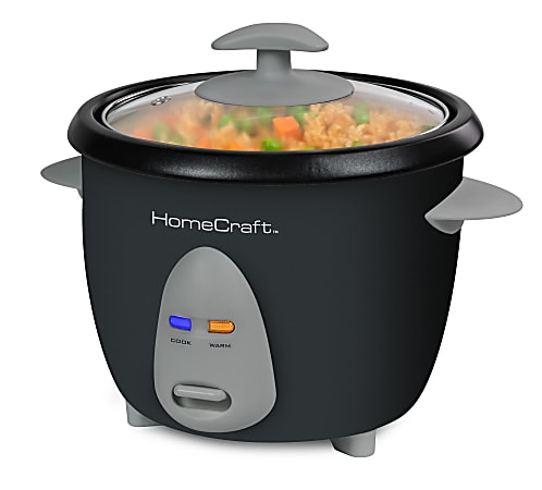 HomeCraft HCRC Rice Cooker & Food Steamer, 6-Cup, Black