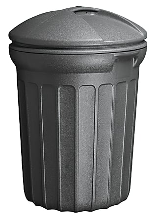 United Solutions Rough & Rugged Round Polypropylene Trash Can, 32 Gallons, 85% Recycled, Black