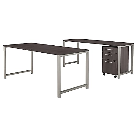 Bush Business Furniture 400 Series 72"W x 30"D Table Desk with Credenza and 3 Drawer Mobile File Cabinet, Storm Gray, Premium Installation