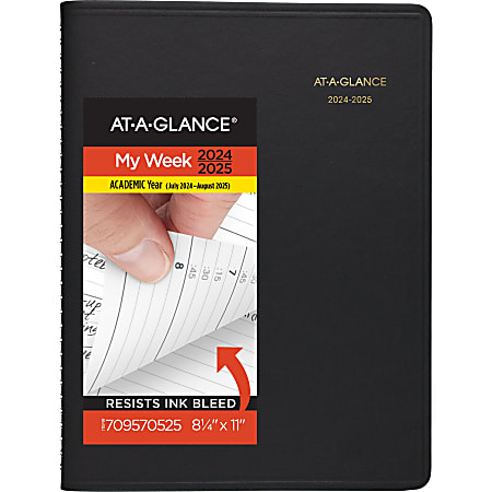 2024-2025 AT-A-GLANCE® Academic Weekly Appointment Book Planner, 8-1/4" x 11", Black, July To August, 7095705