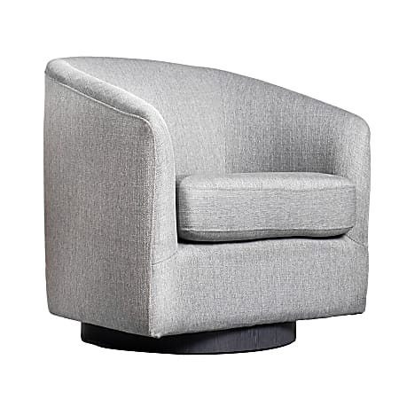 Flash Furniture Landon Club Style Commercial Barrel Accent Armchair with 360 Degree Swivel Metal Base and Sloped Armrests, Light Gray
