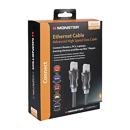 Monster Essentials Advanced High-Speed Ethernet Cable, 12', Black