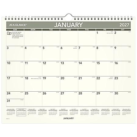 AT-A-GLANCE® 2027 Recycled Monthly Wall Calendar, Medium, 15" x 12"