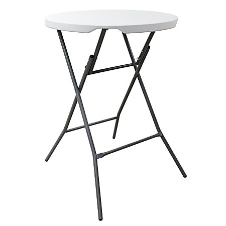 Elama Plastic Round Folding Outdoor Furniture Bar Table, 43-5/16"H x 31-1/2"W x 31-1/2"D, White/Gray