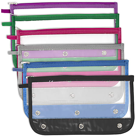 Trailmaker 3-Ring Binder Dome Pencil Cases, 6-1/2" x 11-1/2", Assorted Colors, Pack Of 24 Cases