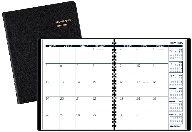 AT-A-GLANCE® 18-Month Academic Monthly Planner, 6 7/8" x 8 3/4", 32% Recycled, Black, July 2015-December 2016