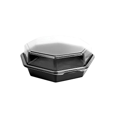 Solo Cup Creative Carryouts OctaView Plastic Hinged Containers, 9-5/8"H x 9-1/4"W x 3-1/4"D, Black/Clear, Pack Of 100 Containers