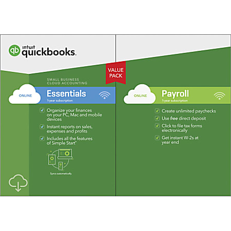 Intuit® QuickBooks® Online Essentials With Payroll 2019, 1-Year Subscription, For PC/Mac®, Download