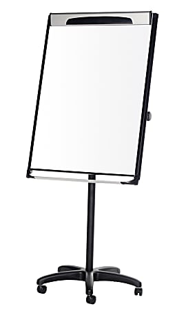 MasterVision® Platinum PureWhite™ Porcelain Magnetic Mobile Dry-Erase Whiteboard Easel, 29" x 41" Metal Frame With Black/Gray Finish