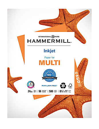 Hammermill® Inkjet Printer Or Laser Paper, 1 Ream, White, Letter Size (8 1/2" x 11"), Ream Of 500 Sheets, 24 Lb, 96 Brightness