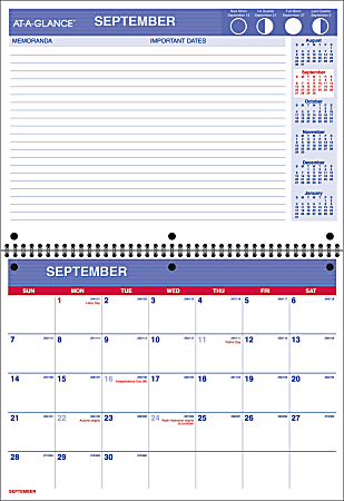 AT-A-GLANCE® 30% Recycled 16-Month Academic Desk/Wall Calendar, 11" x 8", September 2015-December 2016
