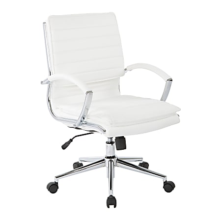 Office Star™ Pro-Line II™ SPX Bonded Leather Mid-Back Chair, White/Chrome