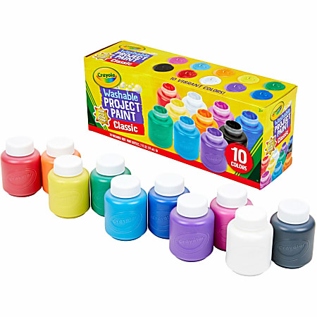 Crayola® Washable Kids' Paint Set, 2 Fl Oz, Assorted Colors, Set Of 10 Paint Bottles