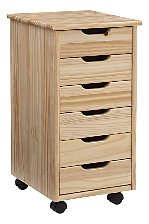 Linon Casimer 6-Drawer Rolling Home Office Storage Cart, Natural