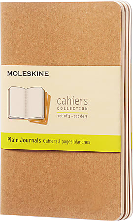 Moleskine Cahier Journals, 3-1/2" x 5-1/2", Plain, 64 Pages (32 Sheets), Kraft Brown, Set Of 3 Journals