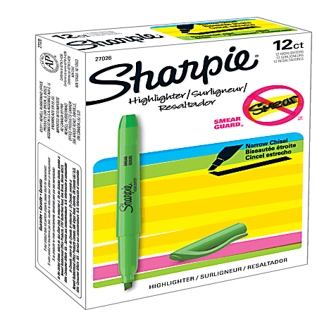 Sharpie® Accent® Pocket Highlighters, Fluorescent Green, Pack Of 12