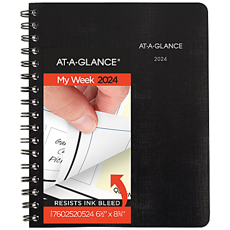 2024 AT-A-GLANCE® QuickNotes Weekly/Monthly Planner, 6-1/2" x 8-3/4", Black, January to December 2024, 76025205