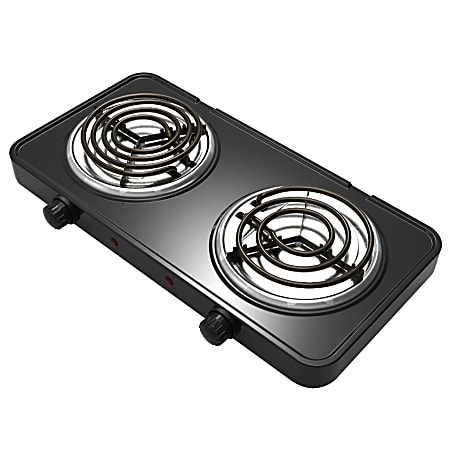 MegaChef Dual Coil Burner Electric Buffet Cooktop Range, 2"H x 17"W x 9"D, Black