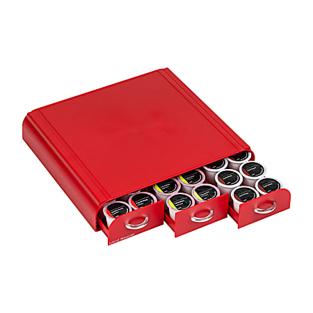 Mind Reader Single Serve Coffee Pod Organizer With 3 Drawers, 2-1/2"H x 13-1/2"W x 12-1/4"L, Red