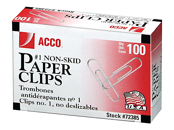 ACCO&reg; Economy Paper Clips, 1000 Total, No. 1, Silver, 100 Per Box, Pack Of 10 Boxes