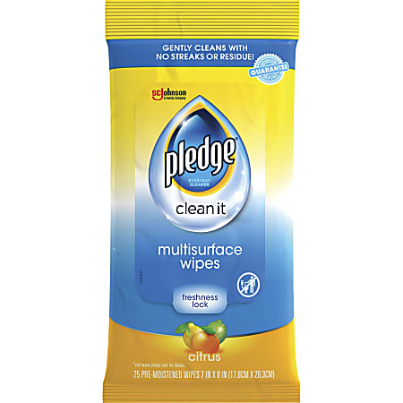 Pledge Multisurface Wipes - For Multi Surface - Pre-moistened, Resealable, Durable, Resealable - 25 / Pack - 12 / Carton - White