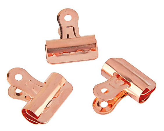 Office Depot® Brand Electroplating Bulldog Clips, 1 1/4", 140-Sheet Capacity, Rose Gold, Pack Of 6 Clips