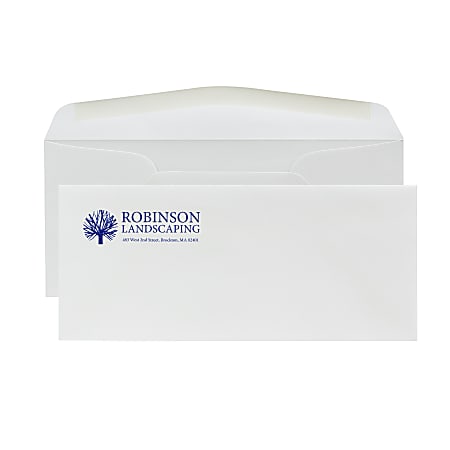 Gummed Seal, Stationery Envelopes, 4-1/8" x 9-1/2",  1-Color Raised Print, Custom #10, 24 lb. Strathmore Writing Bright White Wove, Box Of 250
