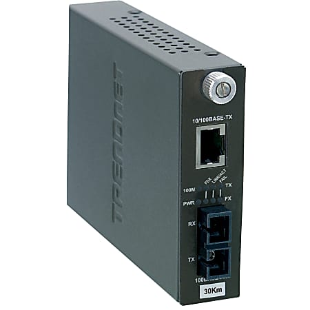TRENDnet TFC-110S30i Intelligent 10/100Base-TX to 100Base-FX Single Mode SC Fiber Converter - 1 x RJ-45 , 1 x SC Duplex - 10/100Base-TX, 100Base-FX