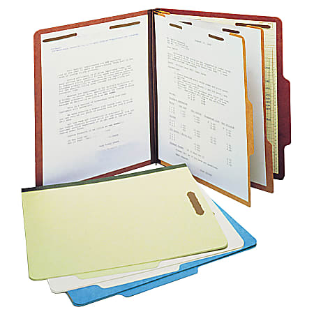 SJ Paper Classification Folders, 2 Dividers, 6 Partitions, 2/5 Cut, Letter Size, 30% Recycled, Red, Pack Of 15