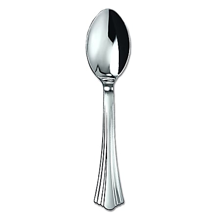 WNA Reflections Heavyweight Plastic Spoons, 6 1/4", Silver, Case Of 600